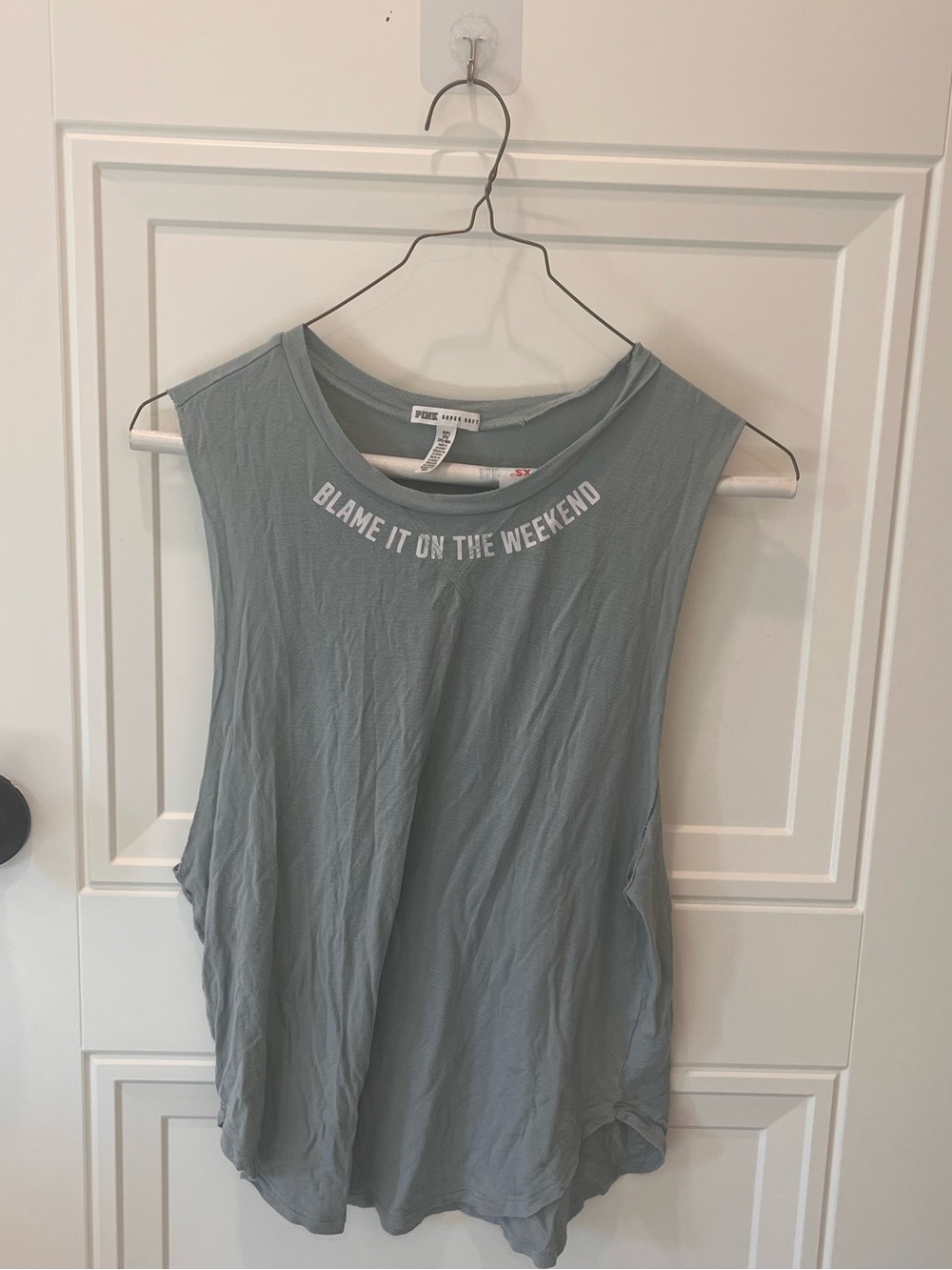 PINK Victoria's Secret Gray Muscle Tank - "Blame It On The Weekend"